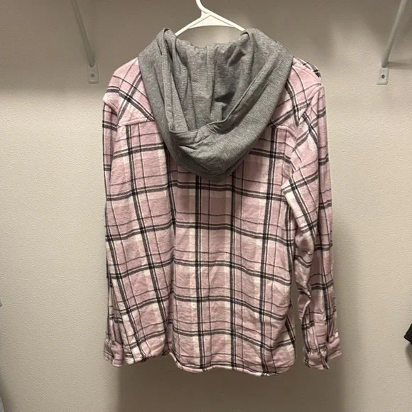 Pink Plaid Button-Up Hoodie - Picture 3 of 3